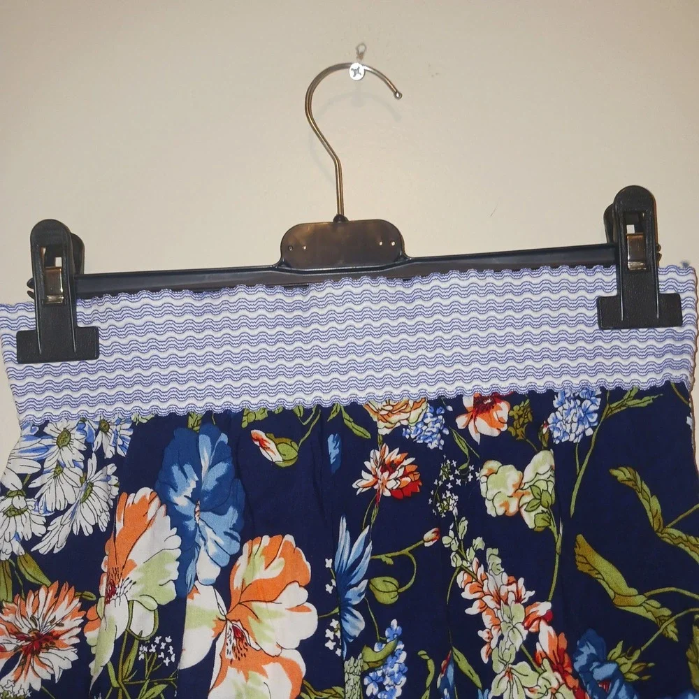 Cottagecore coquette Navy Blue Floral  Shorts Crochet Lace Trim S/M